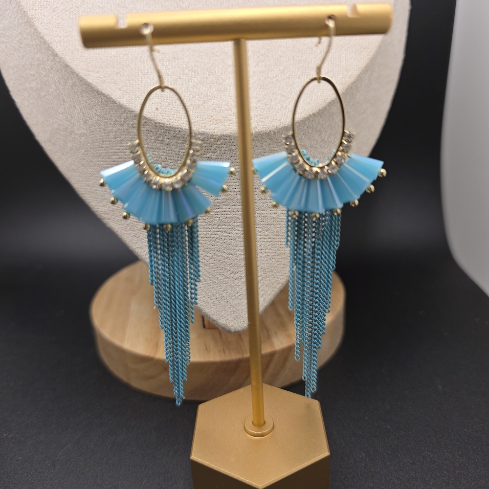 Elegant Blue Tassel Earrings (2139)